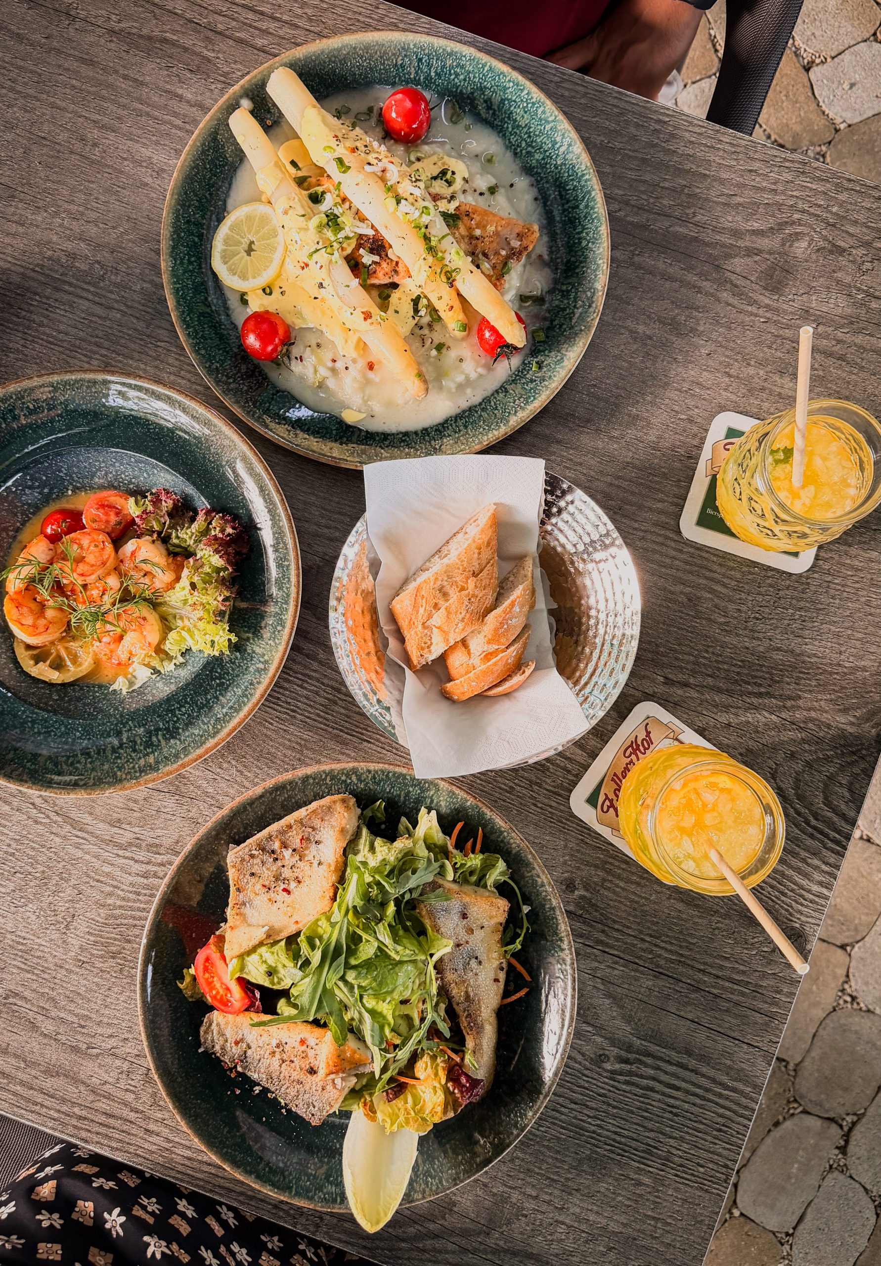 Asparagus Riisotto, Fish Salad and Prawns